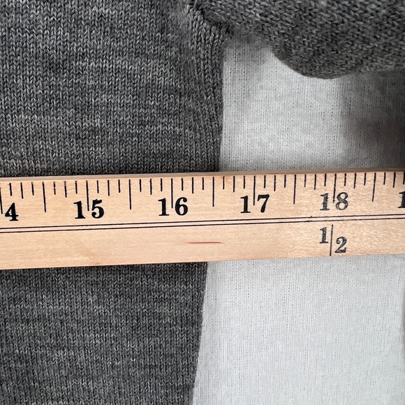 MINNIE ROSE Sweater Women S Gray Merino V-neck Long Sleeve Leather Elbow Patch - Picture 9 of 12